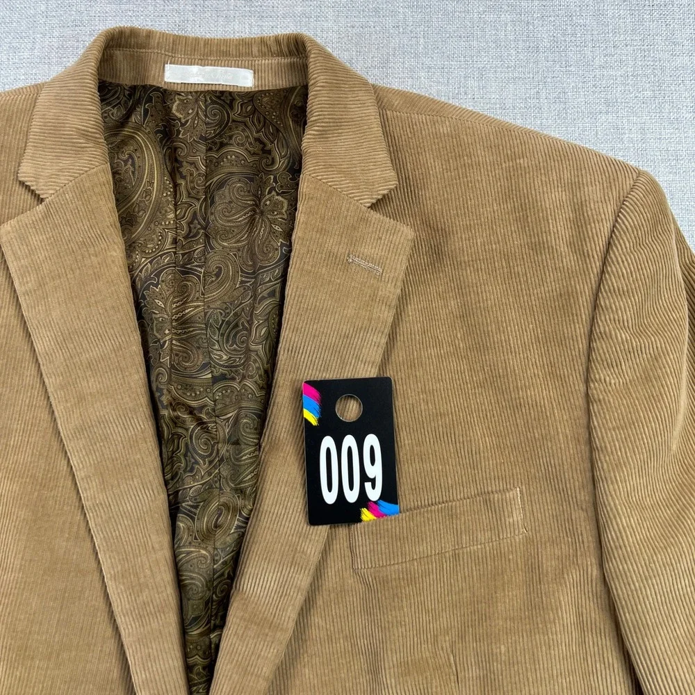 Chaps Corduroy Sport Coat Men 48L Camel Tan Cotton Paisley Lined Blazer Academia